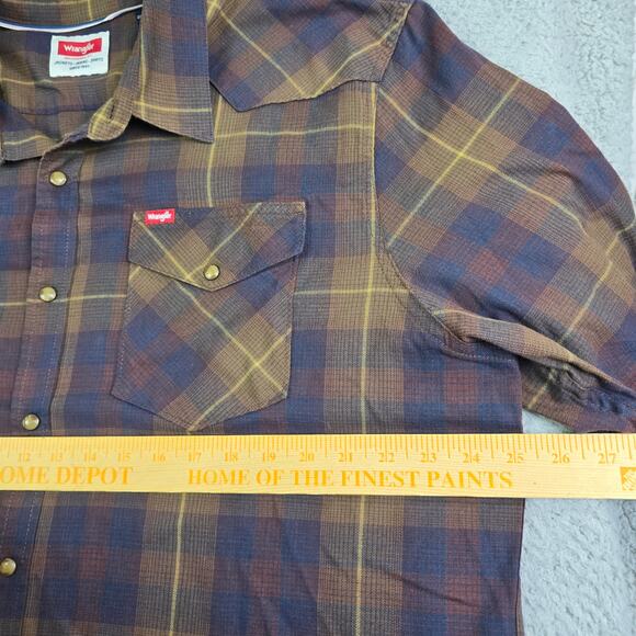 Wrangler Pearl Snap Shirt Men's XXL Brown Plaid Western Workwear Ranch Farm - Picture 6 of 9